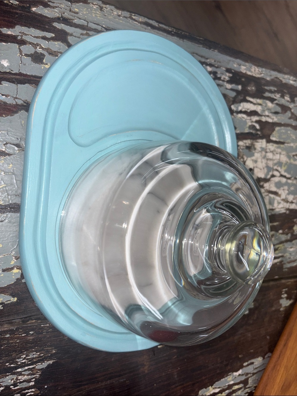 Glass Cloche Dome with Light Blue Base